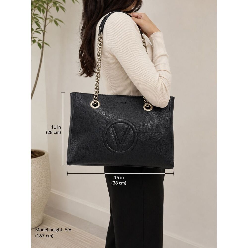 Valentino Floralie Black Leather Shoulder Bag with Chain Strap